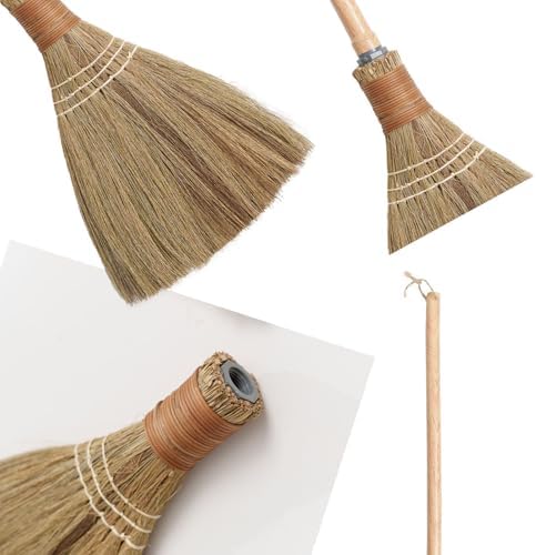 Small Natural Whisk Sweeping Hand Handle Broom - Vietnamese Straw Soft Broom for Cleaning - Decoration Items - Indoor - Outdoor - 9.84'' Width, 27.55" Length