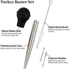 Turkey Baster Syringe for Cooking, Large Stainless Steel Meat Injector, with Cleaning Brush and 2 Marinade Needles, Black - Image 3