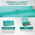 Amazon Basics Metal Tool Box with Drawers, Storage and Organization Tool Chest, Powder Coat Finish, 18.1 x 8.7 x 9.5 in, Turquoise