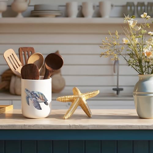 Sawysine Turtle Ceramic Utensil Holder, Kitchen Countertop Organizer