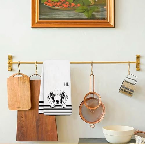 Hi Dachshund Waffle Kitchen Towels, Gifts for Dachshund Lovers Moms Dish Tea Towels for Kitchen, Weiner Dog Lover Gifts Decorative Hand Towels for Bathroom Guest Room Decor, 16x24 Inch - Image 4