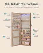 SONGMICS Jewelry Cabinet, Wall or Door Mounted Armoire, 6 LED Lights
