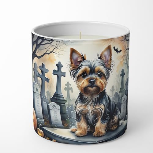 Caroline's Treasures DAC2061CDL Yorkshire Terrier Spooky Halloween Decorative Soy Candle Nature Soy Wax Essential Oil Home Decor Ideal for Bedroom Kitchen Bath Office Gift, 10 oz