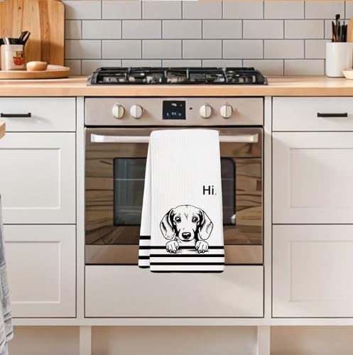 Hi Dachshund Waffle Kitchen Towels, Gifts for Dachshund Lovers Moms Dish Tea Towels for Kitchen, Weiner Dog Lover Gifts Decorative Hand Towels for Bathroom Guest Room Decor, 16x24 Inch - Image 3