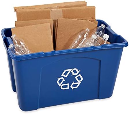 Rubbermaid Commercial Products Recycling Bin - 18 Gallon, Stackable, for Paper and Packaging, Indoor/Outdoor/Garage/Home/Commercial Facilities, Blue
