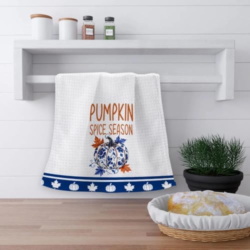 OHSUL Chinoiserie Fall Pumpkin Kitchen Dish Towels Dishcloth 16x24 Set of 2 - Image 3