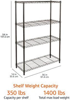 Amazon Basics 4-Shelf Adjustable Heavy Duty Steel Wire Rack Storage Shelving, Sturdy Garage Shelving, 350 lbs Capacity Per Shelf, Easy No-Tool Assembly, 36" x 14" x 54", Black