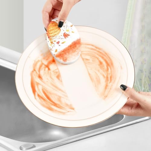 YETTASBIN Thanksgiving Pumpkin 3PCS Wood Pulp Scrub Sponges, Reusable Absorbent Household Cleaning Sponge Non-Scratch Kitchen Dish Sponges, Multi-Surface Safe Scrubber for Nonstick Pans, Pots - Image 5