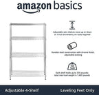 Amazon Basics 4-Shelf Adjustable Heavy Duty Steel Wire Rack Storage Shelving Unit for Kitchen, Garage, Easy Assembly, 350 lbs Per Shelf, 36" x 14" x 54", Chrome Silver