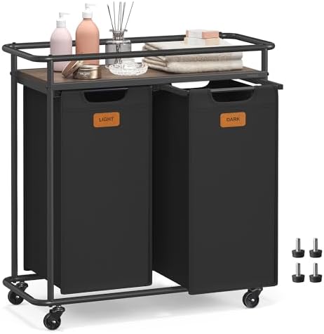 VASAGLE Laundry Sorter with Wheels, Portable Rolling Cart, 26.4 Gal.(100 L)