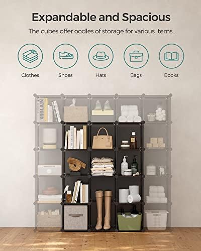 SONGMICS 16 Cube Storage Organizer，Plastic Stackable Cube Shelf