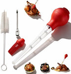 Turkey Baster with Cleaning Brush, Meat Injector Syringe with Detachable Silicone Bulb, 304 Stainless Steel Needle and Basting Brush for Roasting Chicken, 22ml Capacity (Red) by yayaboqu