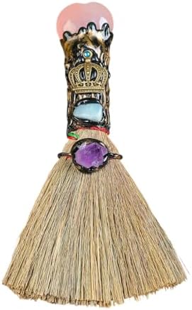 Witch Broom Halloween Crystal Witch Wiccan Altar Broom, Witchcraft Witches Pagan Altar Decor, Handmade Ritual Magic Ceremonial (Pink Crystal)