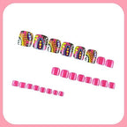 24PCS Hot Pink Press on Toenails Short Square Fake Toenails Summer False Toe Nails with Colorful Flower Design Glue on Toenail Artificial Beach Flower Full Cover Toenail Acrylic Toenails for Women - Image 6