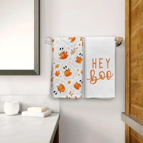 OHSUL Halloween Ghost Pumpkin Kitchen Dish Towels Dishcloth 16x24 Set of 2 - Image 2