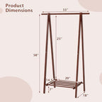 Tangkula Folding Rubber Wood Clothes Hanging Rack, Standing Garment Rack with Bottom Storage Shelf, Portable Clothing Organizer for Bedroom and Entryway (Walnut)