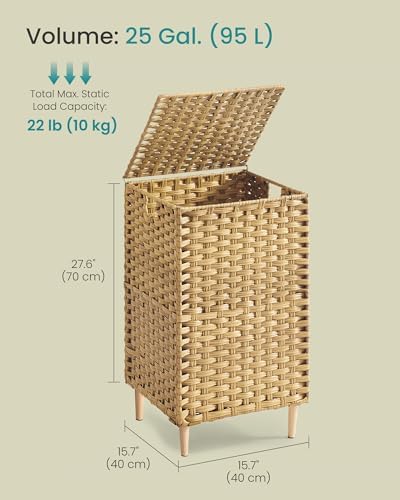 SONGMICS Laundry Hamper with Lid, PE Rattan, 25 Gallons (95 L)