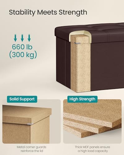 SONGMICS Storage Ottoman Bench, 43.3 Inches Folding Foot Rest Stool