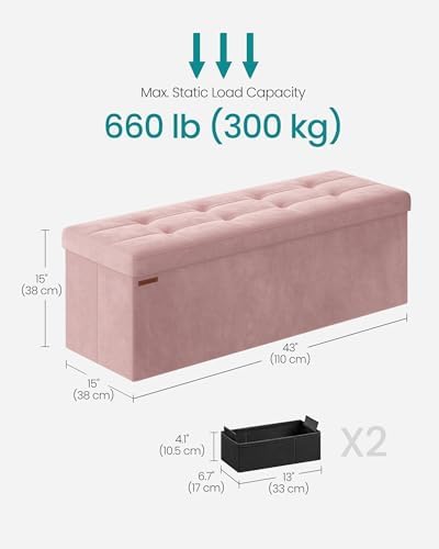 SONGMICS Storage Ottoman Bench, 43.3 Inches Velvet Foldable Foot Rest
