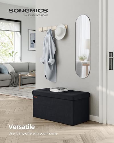 SONGMICS Storage Ottoman Bench, 30 Inches Velvet Foldable Foot Rest