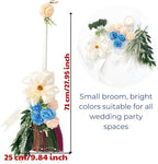 Elegant Wedding Brooms Bride Bridegroom, Jumping The Broom for Wedding, Natural Whisk Broom with Ribbons, Artificial Pearl, Leaves,Roses for Decorative