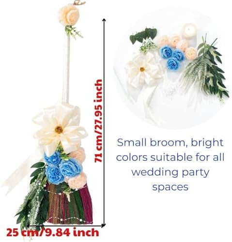 Elegant Wedding Brooms Bride Bridegroom, Jumping The Broom for Wedding, Natural Whisk Broom with Ribbons, Artificial Pearl, Leaves,Roses for Decorative