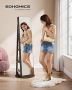 SONGMICS 6 LEDs Mirror Jewelry Cabinet Organizer, 360° Swivel, Lockable
