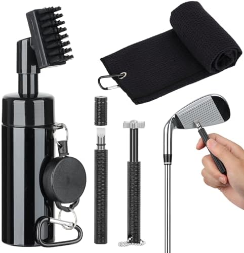 Golf Club Cleaning Kit,Golf Accessories,Golf Cleaning Kit with Golf Club Cleaner Water Brush,Towel,Divot Repair Tool,Groove Sharpener,Golf Ball Alignment Complete Golf Kit by HUIJUTCHEN