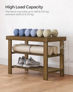 SONGMICS Shoe Rack Bench, 3-Tier Bamboo Entryway Bench, 27.6 Inches Width