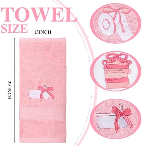 Breling 3 Pcs Bow Towels for Bathroom,Pink Bowknot Kitchen Hand Towels