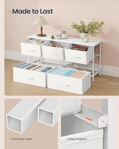 SONGMICS HOME 5 Drawer Dresser for Bedroom, Fabric Chest of Drawers