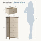 DUMOS Night Stand with 4 Fabric Drawers, Bedside Table for Bedroom