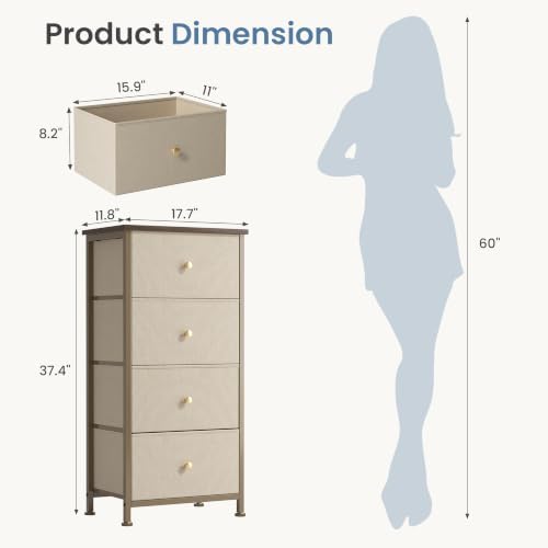 DUMOS Night Stand with 4 Fabric Drawers, Bedside Table for Bedroom