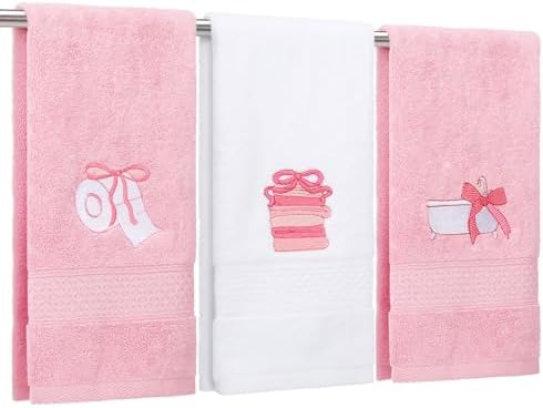 Breling 3 Pcs Bow Towels for Bathroom,Pink Bowknot Kitchen Hand Towels