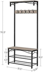 VASAGLE Shoe Bench Rack, 3-Tier Storage Shelf for Entryway Hallway Living Room, Industrial Accent Furniture with Steel Frame, 12.6 x 31.5 x 70.3 Inches, Greige