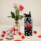 Insulated Valentines Day Water Bottle 32 oz, Valentine Heart Water Bottle with Straw, Reusable Leakproof Stainless Steel Valentines Tumbler, Valentines Day Gifts for Her