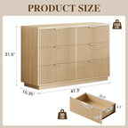 Ball & Cast Fluted 6 Drawer Dresser for Bedroom,47" W Modern Chest of Drawers with Metal Handles,Wood Dresser TV Stand,Closet Dresser Drawers Organizer for Living Room,Hallway,Natural Oak