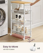 VASAGLE 4-Tier Slim Rolling Storage cart with Wheels, 8.7 Inches, Metal
