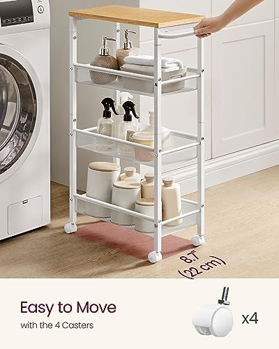VASAGLE 4-Tier Slim Rolling Storage cart with Wheels, 8.7 Inches, Metal