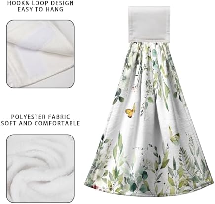 Eucalyptus Leaves Green Hanging Kitchen Towels Flowers Butterfly Hand Towels with Hanging Loop Sage Leaf Summer Dish Towel Washcloth Soft Tie Towel for Bath Kitchen