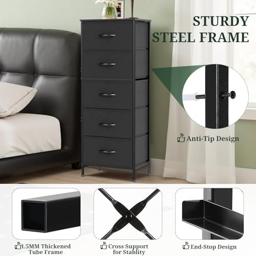 5 Drawers Dresser for Bedroom Fabric Storage Tower with Wooden Top