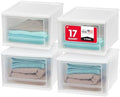 IRIS USA 4-Pack, 17 Qt. Medium Stacking Drawer Storage Organizer, White