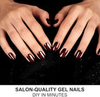 DANNI & TONI Semi Cured Gel Nail Strips Dark Red (Bonfire Night) Cat Eye Magnetic Gel Nail Wraps 28 Stickers