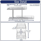 2-Tier Pull Out Cabinet Organizer, 13.5" W x 21.5" D, Heavy Duty Dual Slide Out Shelves for Base Cabinets, Chrome Wire Basket Drawer for Pantry, Kitchen & Bathroom Storage