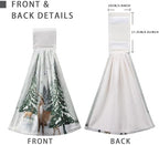 Winter Deer Hand Towels with Hanging Loop Pine Tree Snowflake Tie Towel 2Pcs Snow Hanging Kitchen Towels Decorative Tea Towel Soft Absorbent Washcloth for Home Bathroom Decor