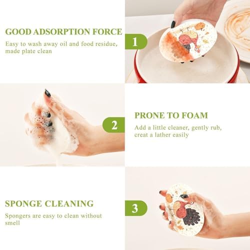 YETTASBIN Thanksgiving Turkey 3PCS Wood Pulp Scrub Sponges, Reusable Absorbent Household Cleaning Sponge Non-Scratch Kitchen Dish Sponges, Multi-Surface Safe Scrubber for Nonstick Pans, Pots - Image 4