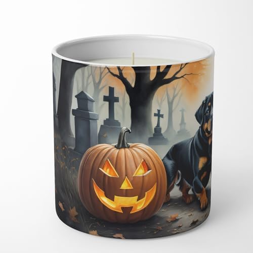 Caroline's Treasures DAC2062CDL Rottweiler Spooky Halloween Decorative Soy Candle Nature Soy Wax Essential Oil Home Decor Ideal for Bedroom Kitchen Bath Office Gift, 10 oz