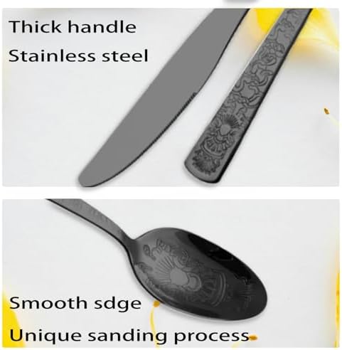 Black Rose Floral Silverware Set for 4, 16 Pcs Stainless Steel Vintage Flatware Set with Flower Unique Embossed Pattern Design Include Forks Spoons Knives Kitchen Tableware Wedding Dishwasher Safe