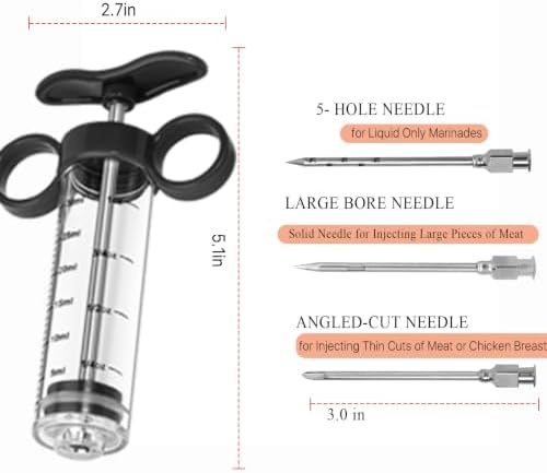 Kingsmile Meat Injector, 1-oz Plastic Marinade Injector, Turkey Injector Syringe - 3 Stainless Steel Meat Needles for BBQ Grill, Meat Injector Syringe for Meat with Cleaning Brush Black - Image 4