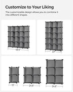 SONGMICS 16 Cube Storage Organizer，Plastic Stackable Cube Shelf